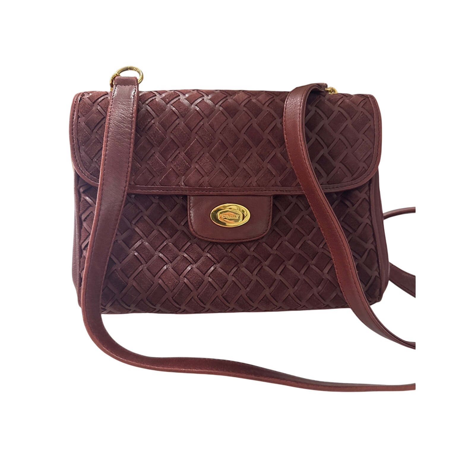 Bally Authentic Vintage Woven Burgundy Leather Shoulder Bag